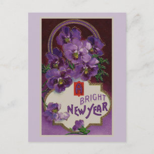 Nieuwjaar met Paarse Bloemen Feestdagenkaart