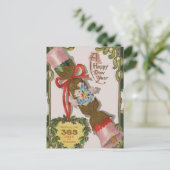 Nieuwjaar met roze bonbon feestdagenkaart (Staand voorkant)