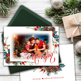 Nieuwjaar met Spruce takken Foto Wenskaart Aankondiging