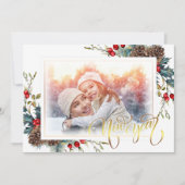 Nieuwjaar met Spruce takken Foto Wenskaart Aankondiging (Voorkant)