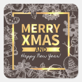 Nieuwjaar met vrolijk kerstfeest in Golden en Chal Vierkante Sticker