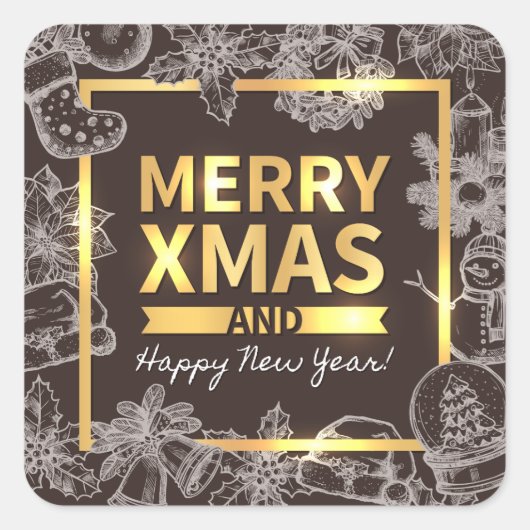 Nieuwjaar met vrolijk kerstfeest in Golden en Chal Vierkante Sticker (Voorkant)