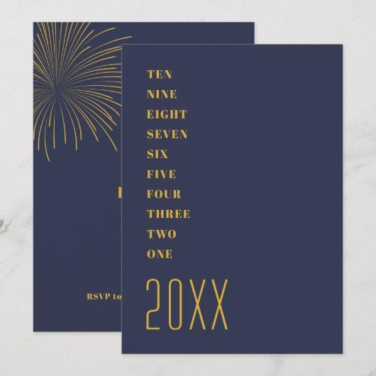 Nieuwjaar minimalistisch blauw goud kaart (Voorkant / Achterkant)