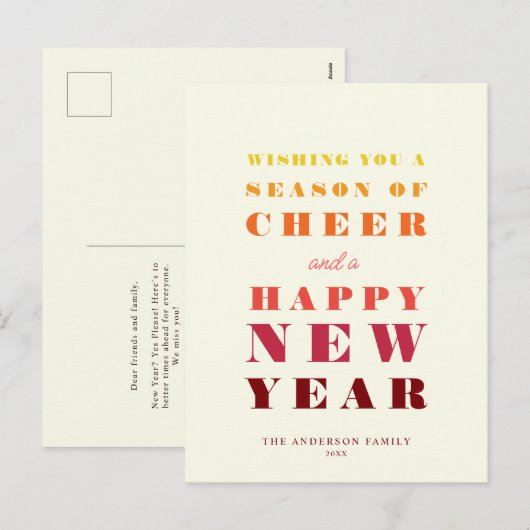 Nieuwjaar moderne, heldere regenboogtypografie feestdagenkaart (Voorkant / Achterkant)