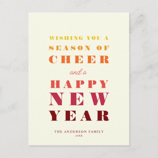 Nieuwjaar moderne, heldere regenboogtypografie feestdagenkaart (Voorkant)