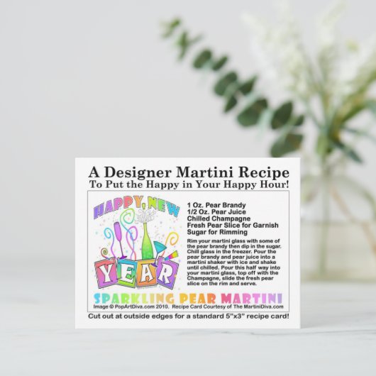 Nieuwjaar Mousserende Pear Martini Recept Briefkaa Feestdagenkaart (Staand voorkant)