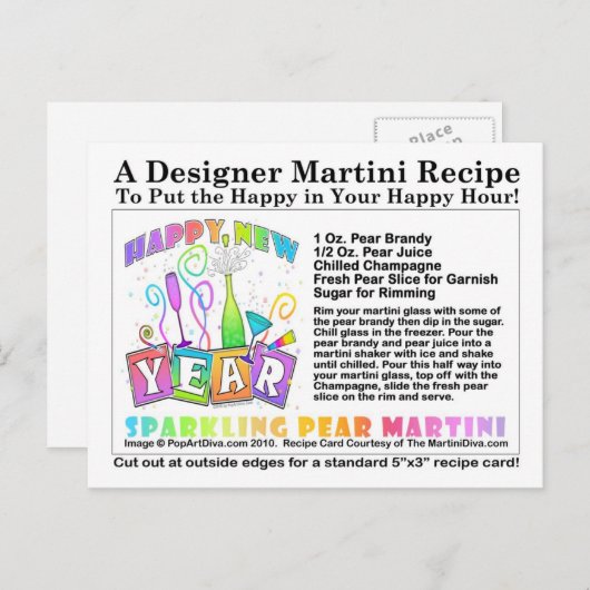 Nieuwjaar Mousserende Pear Martini Recept Briefkaa Feestdagenkaart (Voorkant / Achterkant)