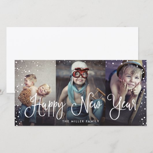Nieuwjaar naadloze 3-foto's feestdagenkaart (Voorkant / Achterkant)
