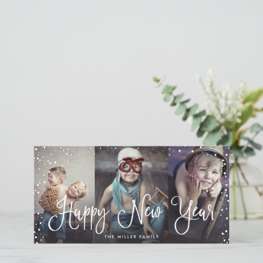 Nieuwjaar naadloze 3-foto's feestdagenkaart (Staand voorkant)
