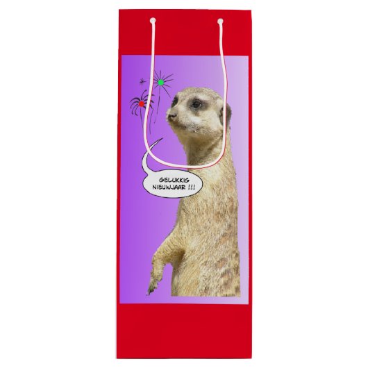 Nieuwjaar Nederlandse Meerkat RED Wine Bag Wijn Cadeautas (Voorkant)