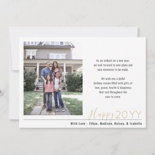 Nieuwjaar New Adventures 2 Photo Modern Gold Scrip Feestdagenkaart (Achterkant)