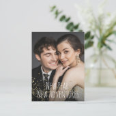 Nieuwjaar New Adventures Gold confetti Foto Feestdagenkaart (Staand voorkant)