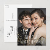 Nieuwjaar New Adventures Gold confetti Foto Feestdagenkaart (Voorkant / Achterkant)