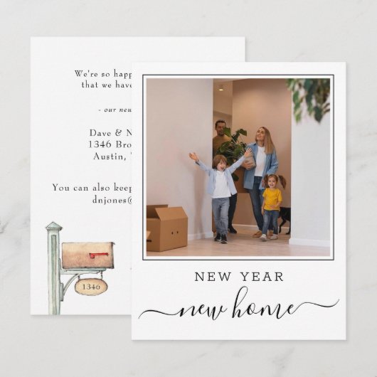 Nieuwjaar New Home Foto Notitiekaartje (Voorkant / Achterkant)