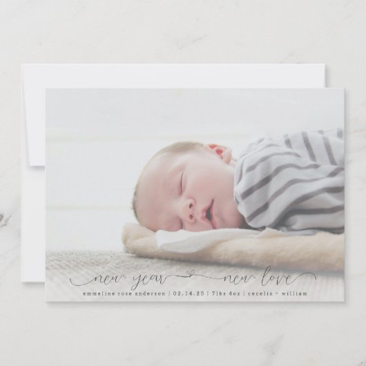 Nieuwjaar New Love Script Photo Birth Notice Aankondiging (Voorkant)