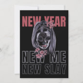 Nieuwjaar, New Me, New Slay! Meisje Power Skull Zw Feestdagenkaart (Voorkant)