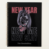 Nieuwjaar, New Me, New Slay! Meisje Power Skull Zw Planner (Voorkant)