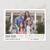 Nieuwjaar Nieuw Begin 2 Foto Modern Gold Script Feestdagenkaart (Voorkant)