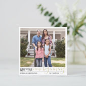 Nieuwjaar Nieuw Begin 4 Foto Modern Gold Script Feestdagenkaart (Staand voorkant)