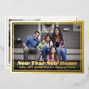 Nieuwjaar Nieuw Home Adres 2 Foto Retro Folie Feestdagenkaart