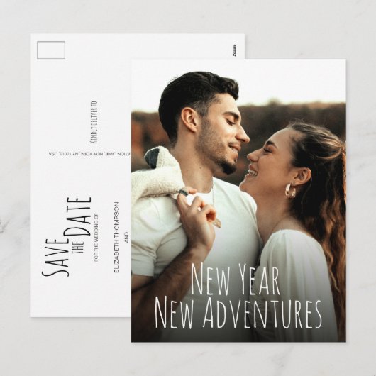 Nieuwjaar nieuwe avonturen opslaan datum foto feestdagenkaart (Voorkant / Achterkant)
