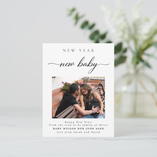 Nieuwjaar Nieuwe Baby Foto Zwangerschap Aankondigingskaart (Staand voorkant)