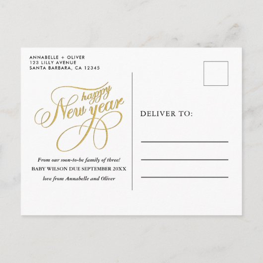 Nieuwjaar nieuwe babyzwangerschap  aankondigingskaart (Achterkant)