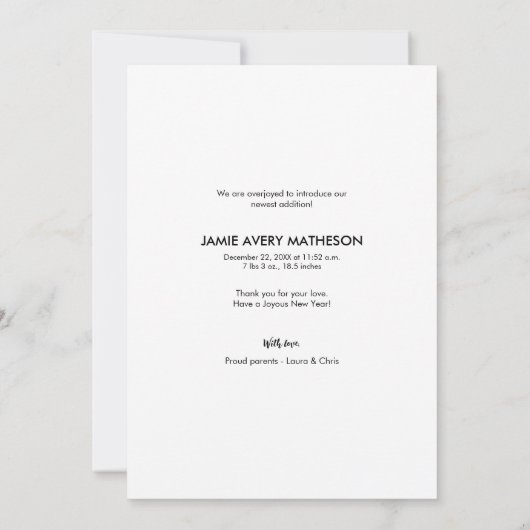 Nieuwjaar Nieuwe Bundel van Joy confetti Nieuwe ba Aankondiging (Achterkant)