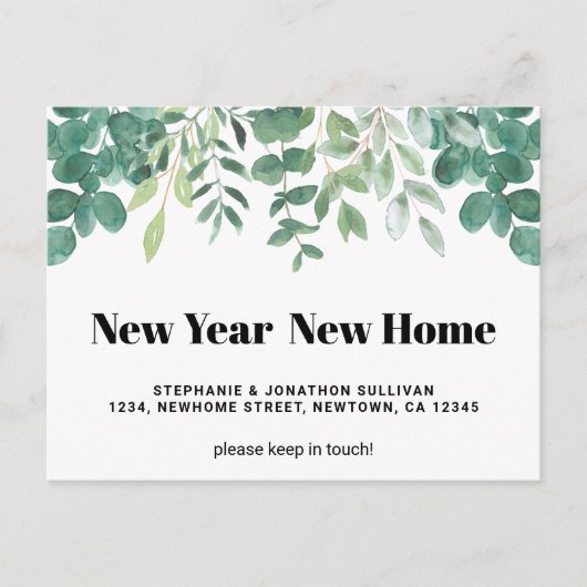 Nieuwjaar Nieuwe Home Waterverf Foliage Moving Aankondigingskaart (Voorkant)