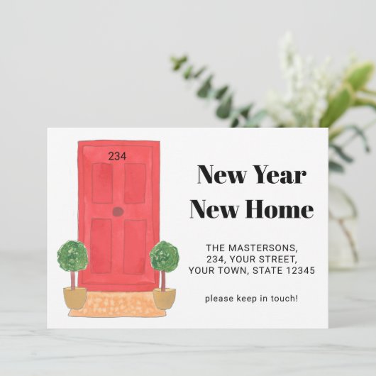 Nieuwjaar nieuwe mededeling over thuisbeweging aankondiging (Staand voorkant)