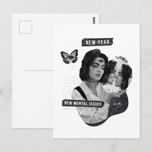 Nieuwjaar nieuwe mentale problemen in OK Briefkaart (Voorkant / Achterkant)