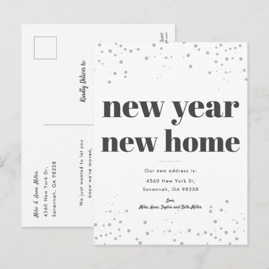 Nieuwjaar Nieuwe Woonplaats Moderne Verhuizing Aankondigingskaart (Voorkant / Achterkant)