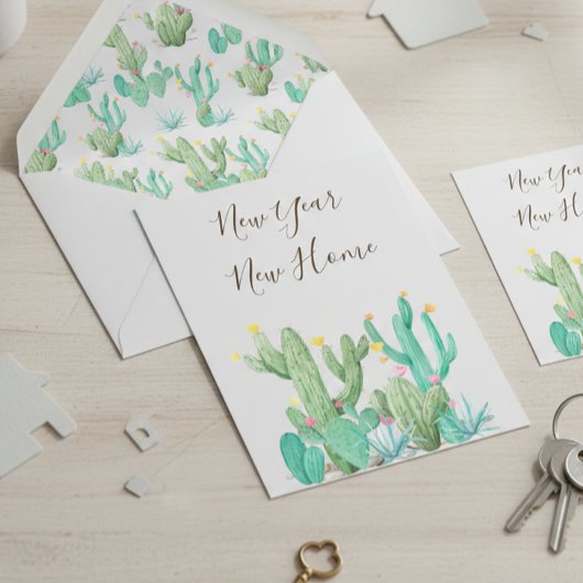 Nieuwjaar Nieuwjaar Nieuwe Home Aankondiging Cactu Briefkaart