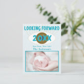 Nieuwjaar op zoek naar familiefeest Blauw Feestdagenkaart (Staand voorkant)