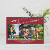 Nieuwjaar oud legant script 3 Foto rood Feestdagenkaart (Staand voorkant)