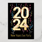Nieuwjaar Party champagne glazen viering 2024 Folie Uitnodiging (Voorkant)