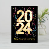 Nieuwjaar Party champagne glazen viering 2024 Folie Uitnodiging (Staand Voorkant)