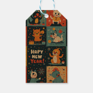 Nieuwjaar patroon Gift Label Cadeaulabel