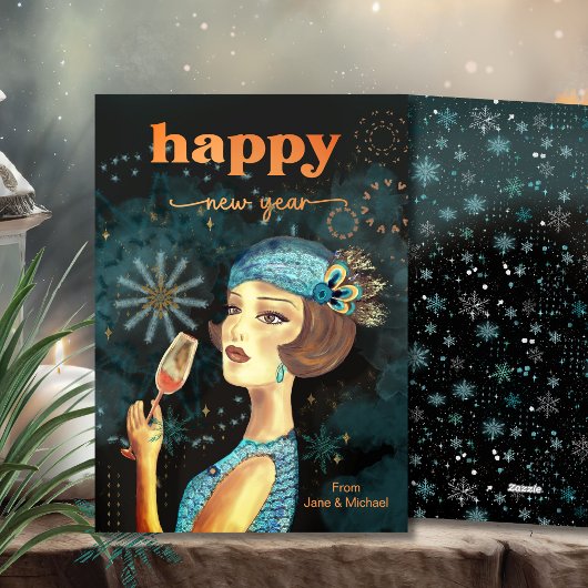  Nieuwjaar Retro Happy Feestdagenkaart