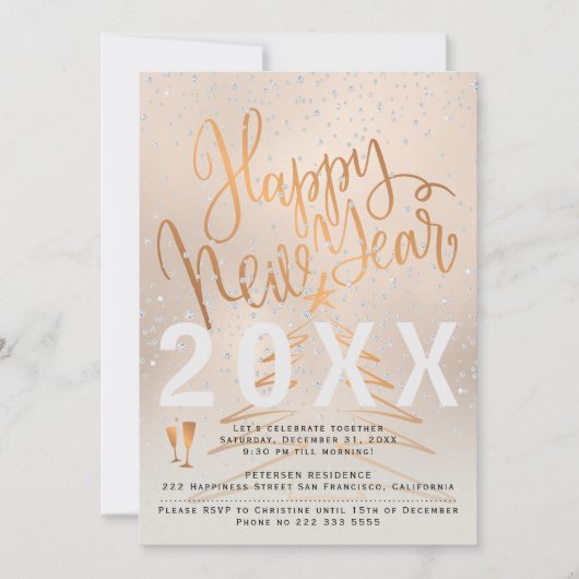 Nieuwjaar roos Gold en koper Kaart (Voorkant)