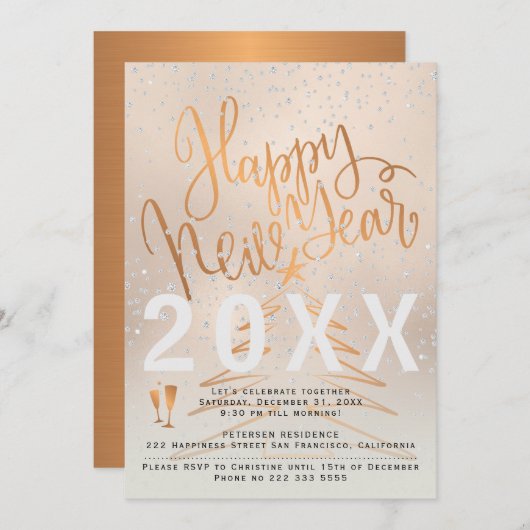 Nieuwjaar roos Gold en koper Kaart (Voorkant / Achterkant)