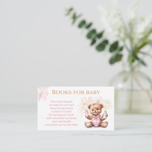 Nieuwjaar Roze Beer Meisje Baby shower Boeken Kaar Informatiekaartje (Staand voorkant)
