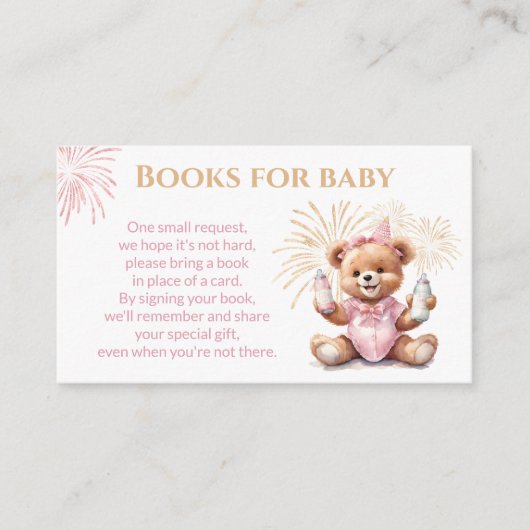 Nieuwjaar Roze Beer Meisje Baby shower Boeken Kaar Informatiekaartje (Voorkant)