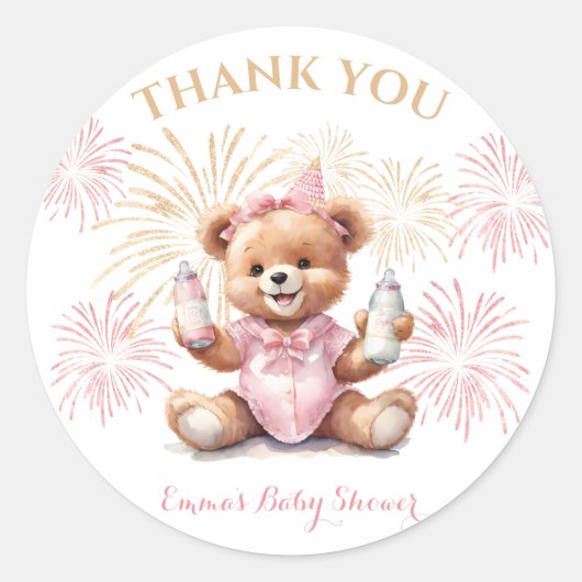 Nieuwjaar Roze Beer Meisje Baby shower Sticker (Voorkant)