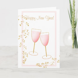 Nieuwjaar roze Blush en Gold Champagne Glasses Kaart