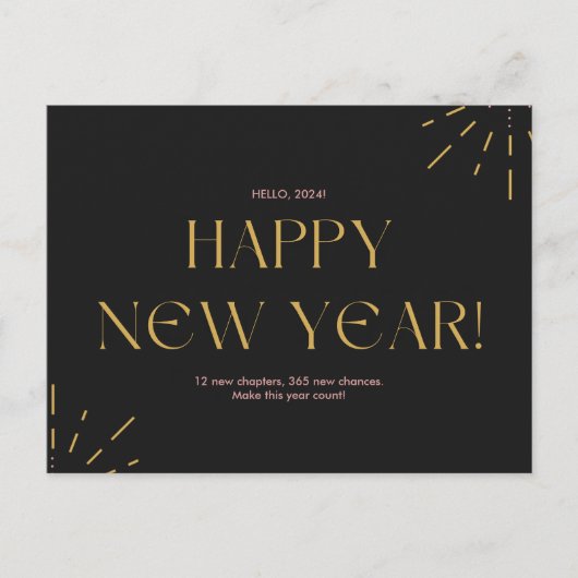 Nieuwjaar roze en Gold Happy Briefkaart (Voorkant)