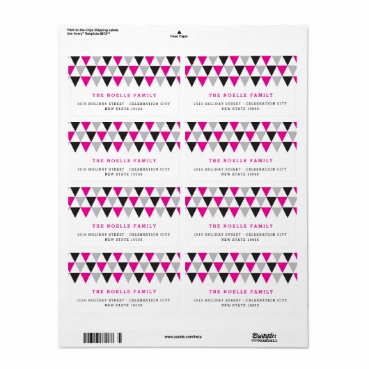 Nieuwjaar roze geometrische driehoeksfeestdag etiket (Full Sheet)