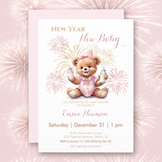 Nieuwjaar Roze Meisje Baby shower Invitation Kaart