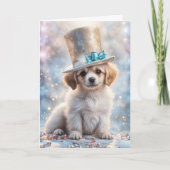 Nieuwjaar Schattigee Puppy Sweet Face met Top Hat Kaart (Voorkant)