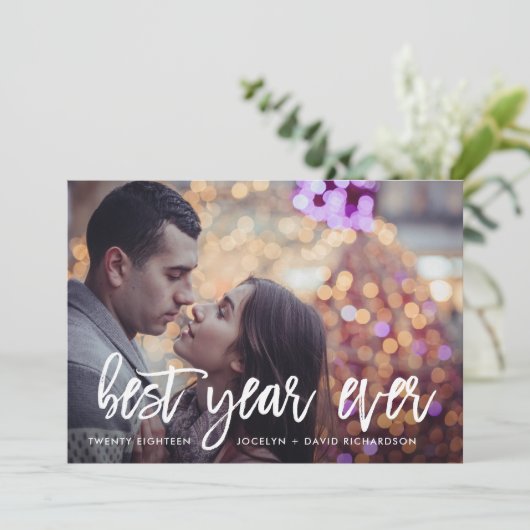 Nieuwjaar script | Foto beste jaar ooit Feestdagenkaart (Staand voorkant)